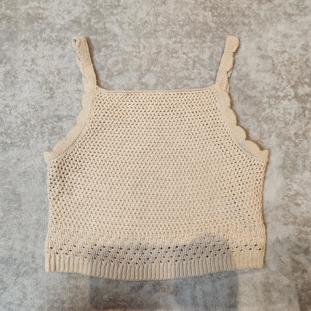 House of Harlow 1960 Beige Knit Lined Crochet Knit Crop Camisole